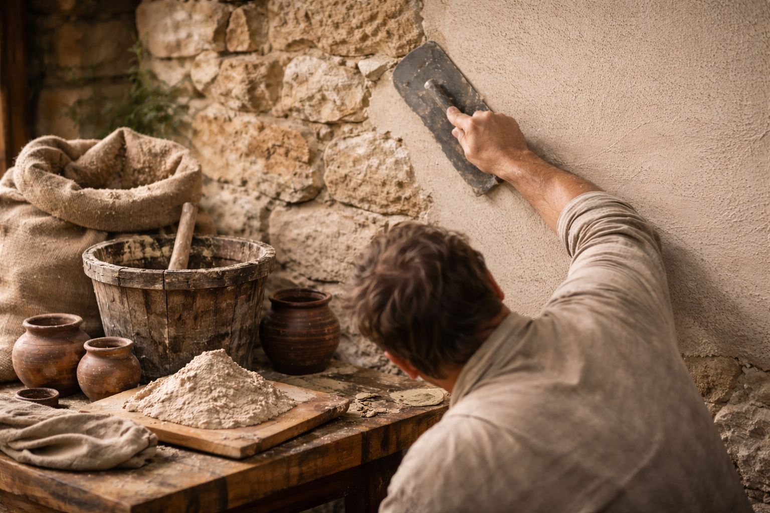 Sol béton d'argile chape respirante — rénovation maison de bourg